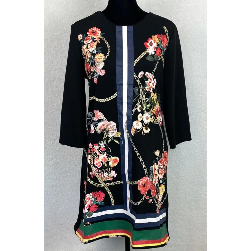 ZARA • Black/Multi Floral and Chain Print Mini Dress, S - Picture 13 of 14